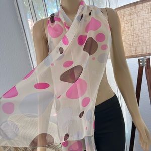 Vintage Gena Sheer Ivory Polka Dot Silk Rectangle Scarf Size 65 X 16